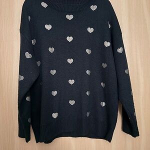 SHEIN Black Sweater with Gold Heart Accents